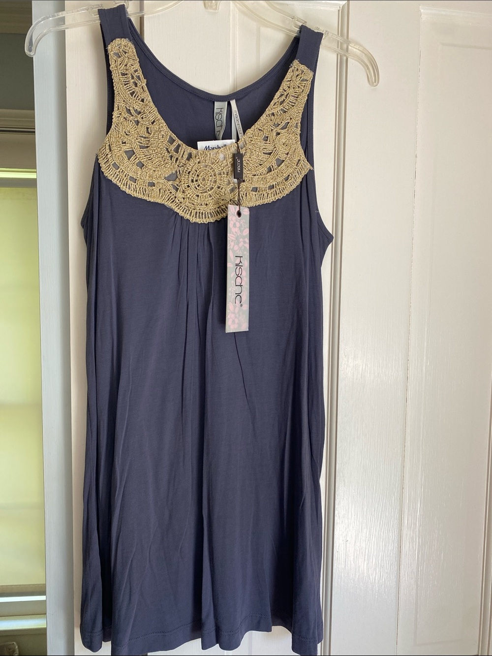 Kische Navy Tank Top with Beige Crochet Yoke
